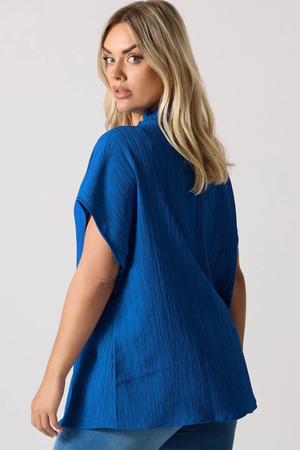 Tops>YOURS Curve Cobalt Blue Textured Frill Neck Top