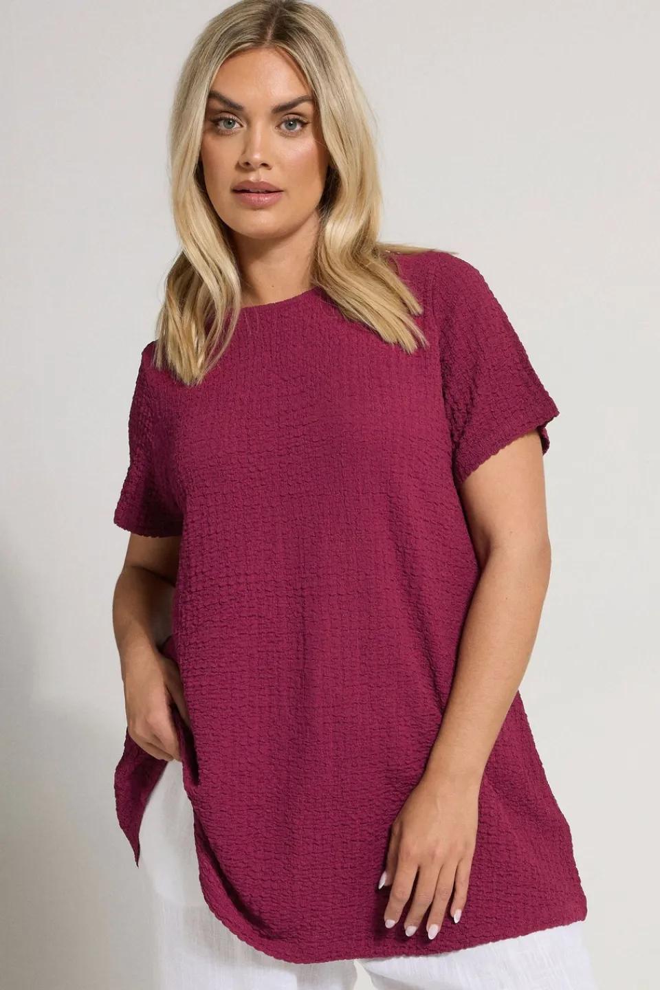 T-Shirts>YOURS Curve Dark Pink Textured Swing Top