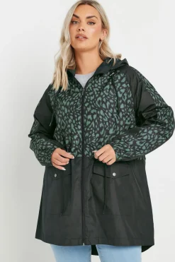 Coats & Jackets>YOURS Curve Green & Black Colourblock Lightweight Parka Jacket