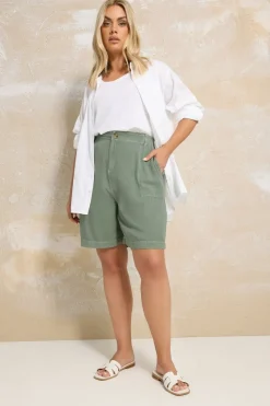 Shorts>YOURS Curve Green Chambray Pull On Shorts