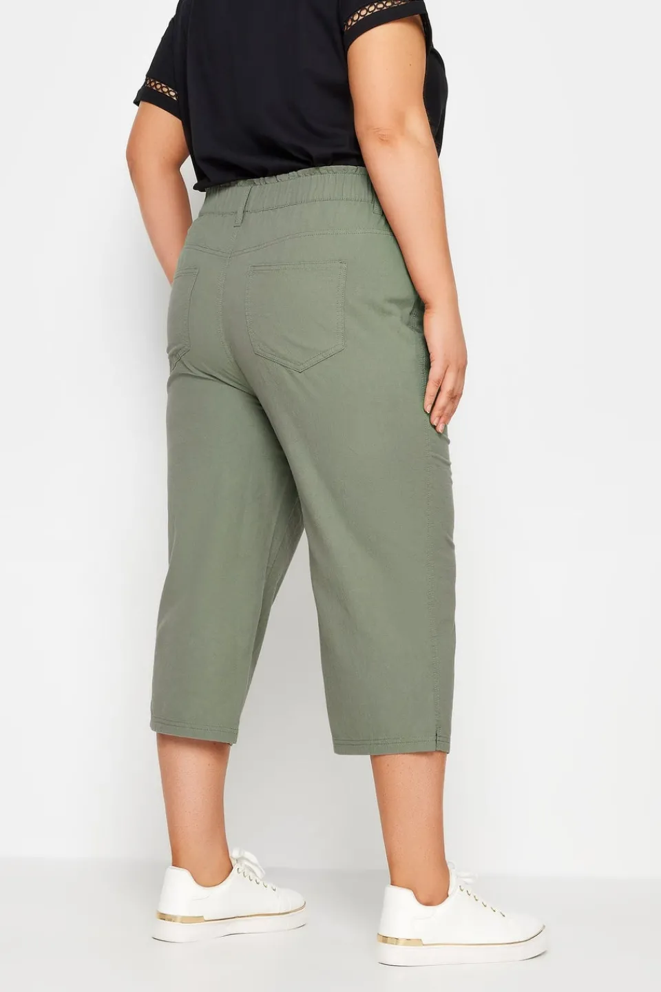 Trousers>YOURS Curve Green Khaki Cool Cotton Cropped Trousers