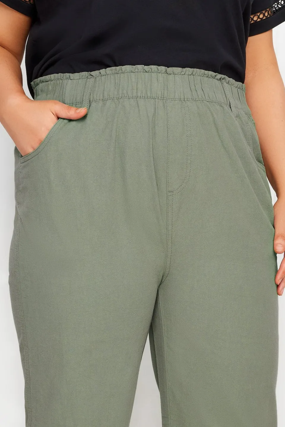 Trousers>YOURS Curve Green Khaki Cool Cotton Cropped Trousers
