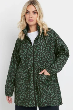 Coats & Jackets>YOURS Curve Green Leopard Lightweight Parka Jacket