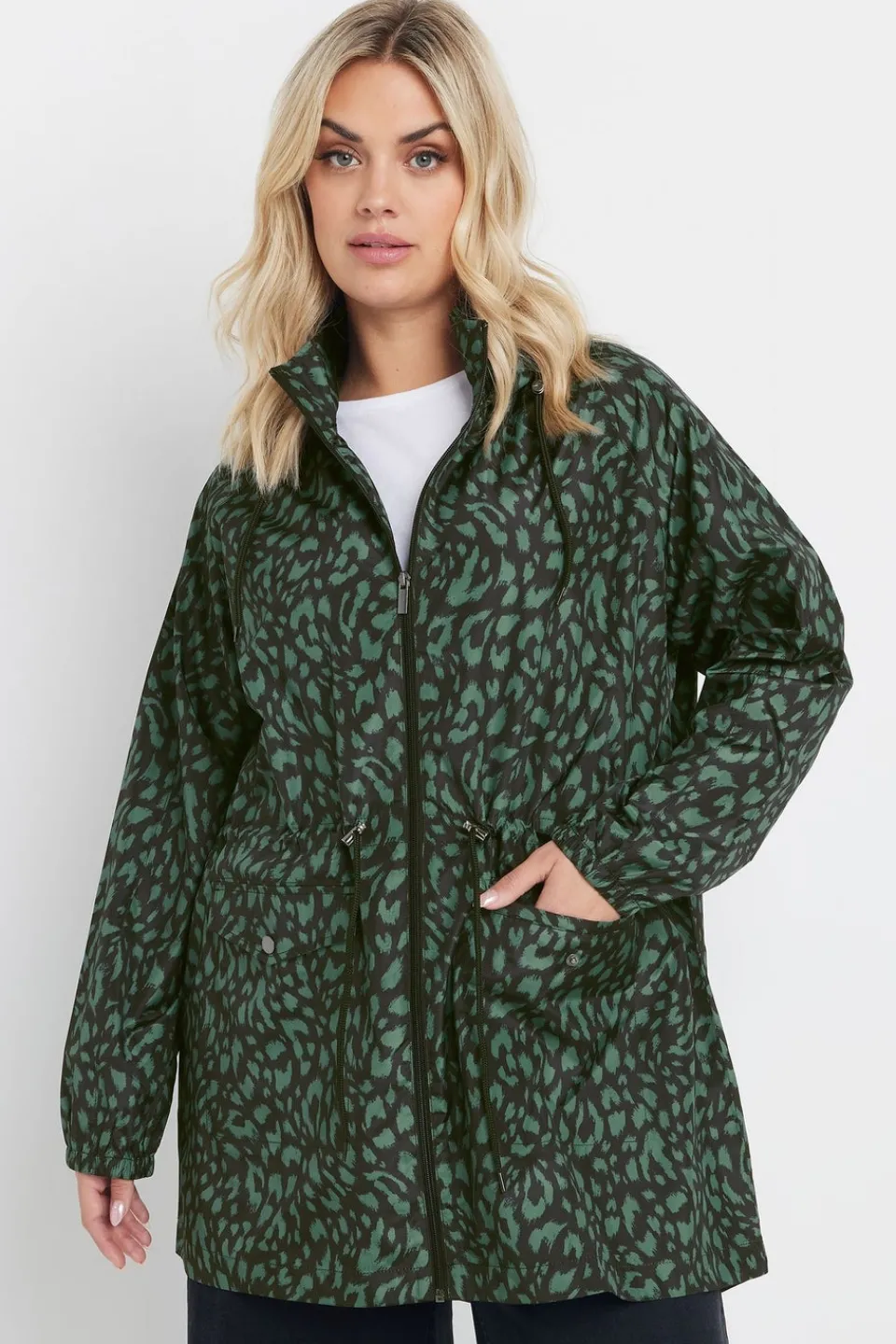 Coats & Jackets>YOURS Curve Green Leopard Lightweight Parka Jacket