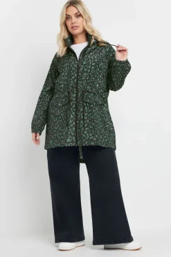 Coats & Jackets>YOURS Curve Green Leopard Lightweight Parka Jacket