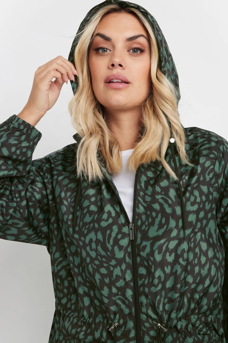 Coats & Jackets>YOURS Curve Green Leopard Lightweight Parka Jacket