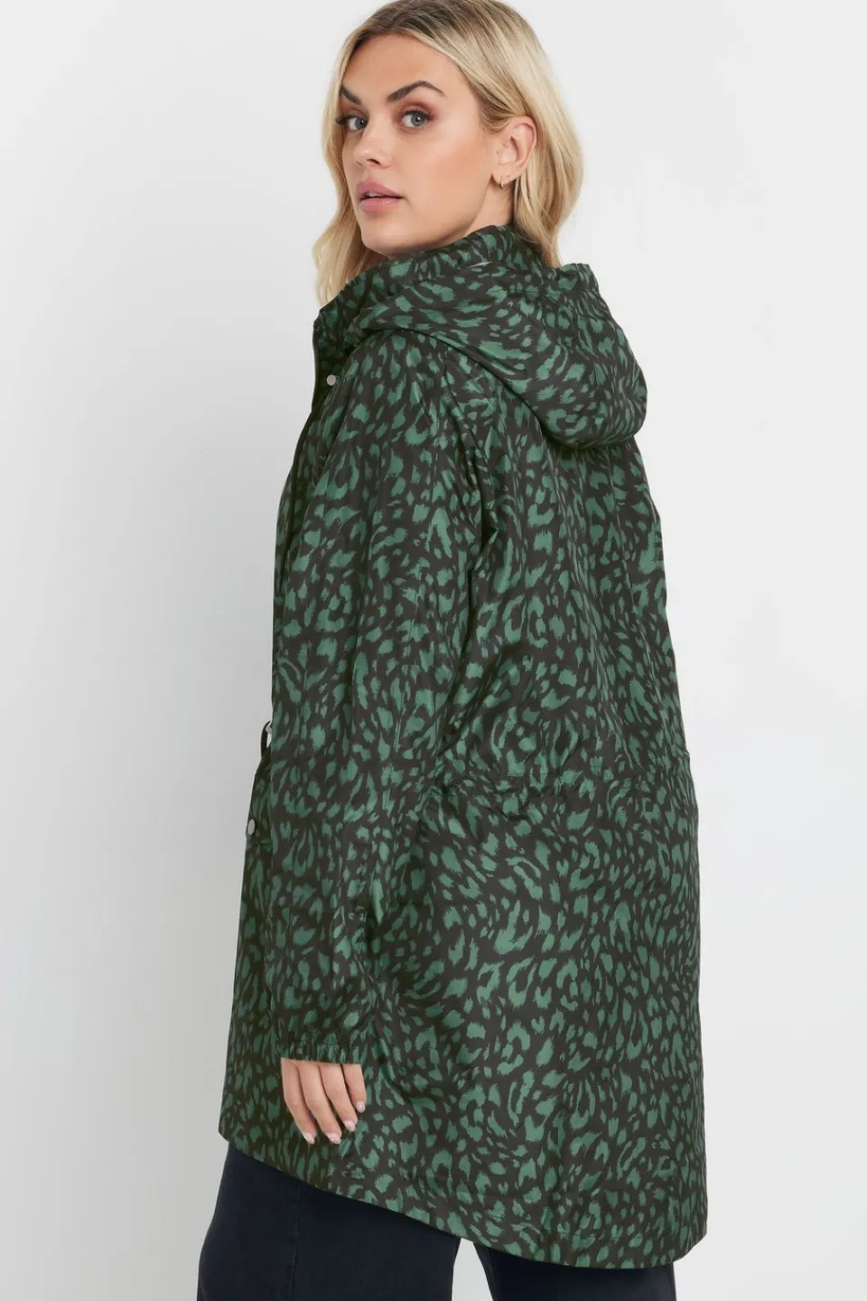 Coats & Jackets>YOURS Curve Green Leopard Lightweight Parka Jacket