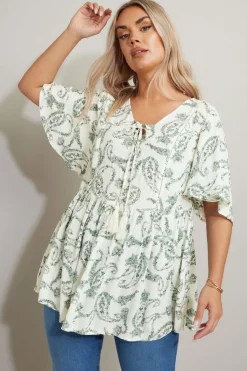Tops>YOURS Curve Green Paisley Tie Front Top