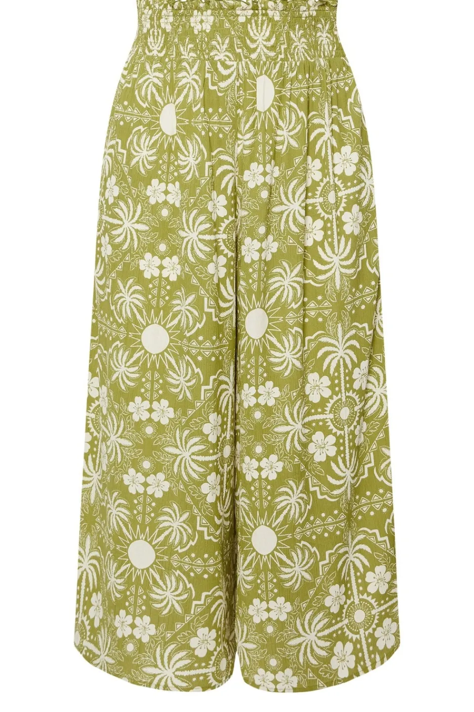 Trousers>YOURS Curve Green Palm Print Shirred Midaxi Culottes