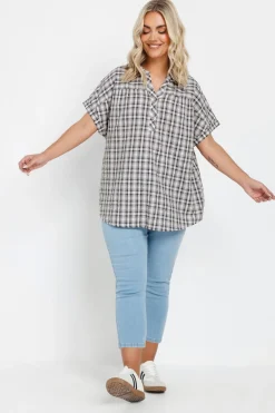 Tops>YOURS Curve Grey Check Print Textured Blouse