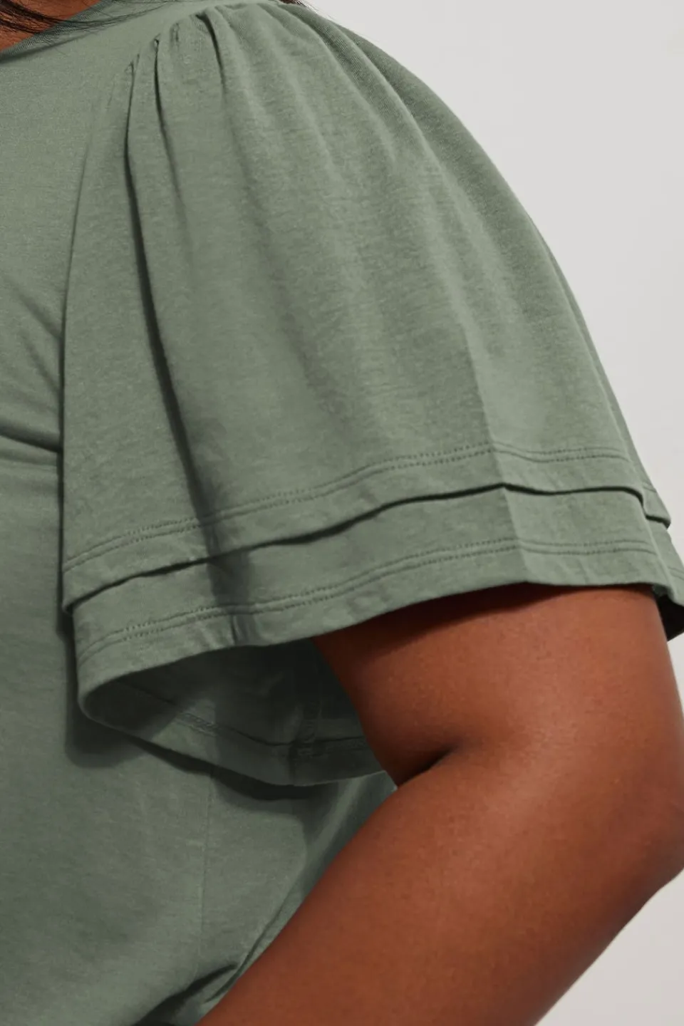 T-Shirts>YOURS Curve Grey Double Frill Angel Sleeve Top