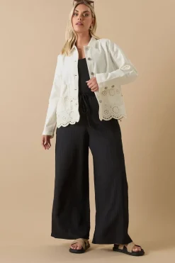 Coats & Jackets>YOURS Curve Ivory White Broderie Anglaise Twill Shacket