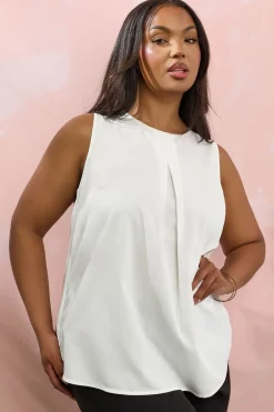 Tops>YOURS Curve Ivory White Lace Insert Vest Top