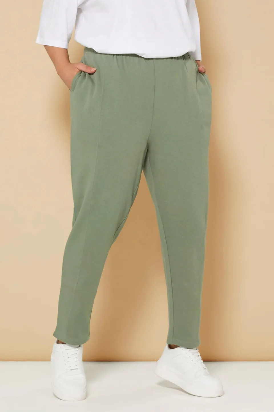 Trousers>YOURS Curve Khaki Green Barrel Joggers