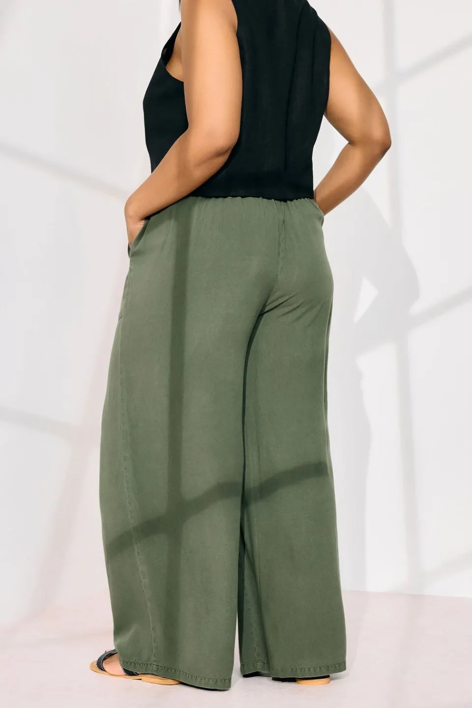 Trousers>YOURS Curve Khaki Green Chambray Tie Front Wide Leg Trousers