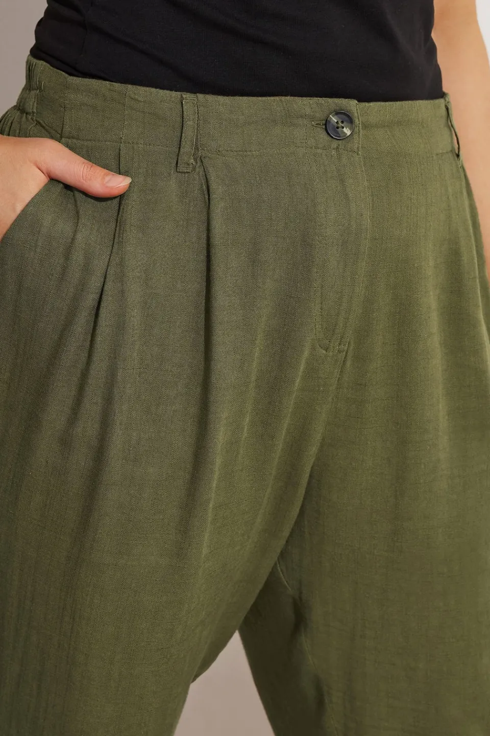 Trousers>YOURS Curve Khaki Green Formal Linen Trousers KhakiGreen
