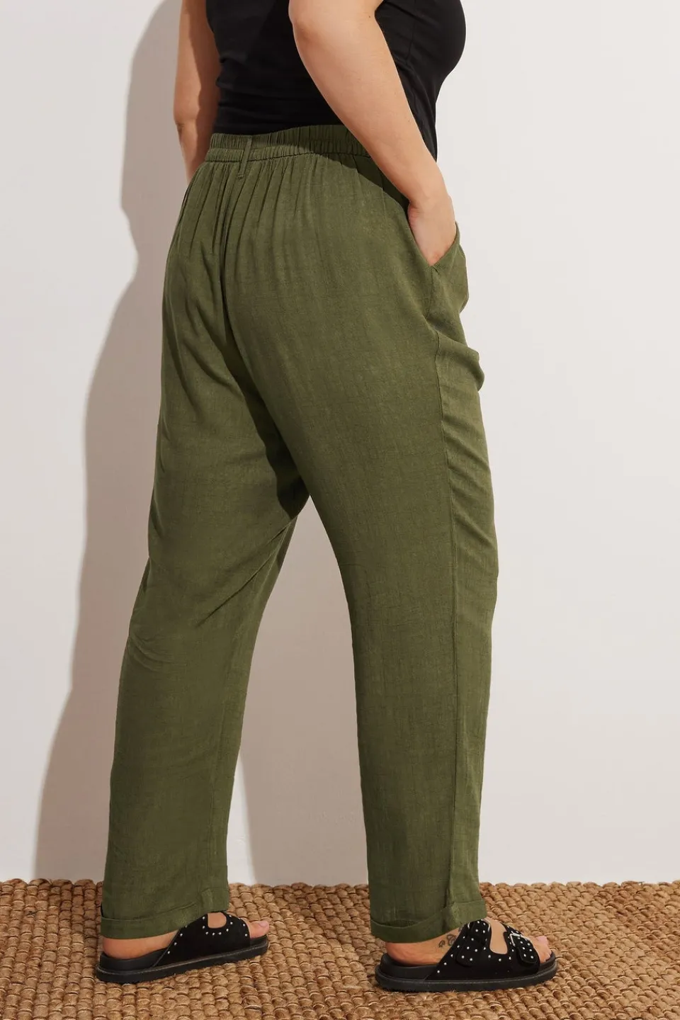 Trousers>YOURS Curve Khaki Green Formal Linen Trousers KhakiGreen