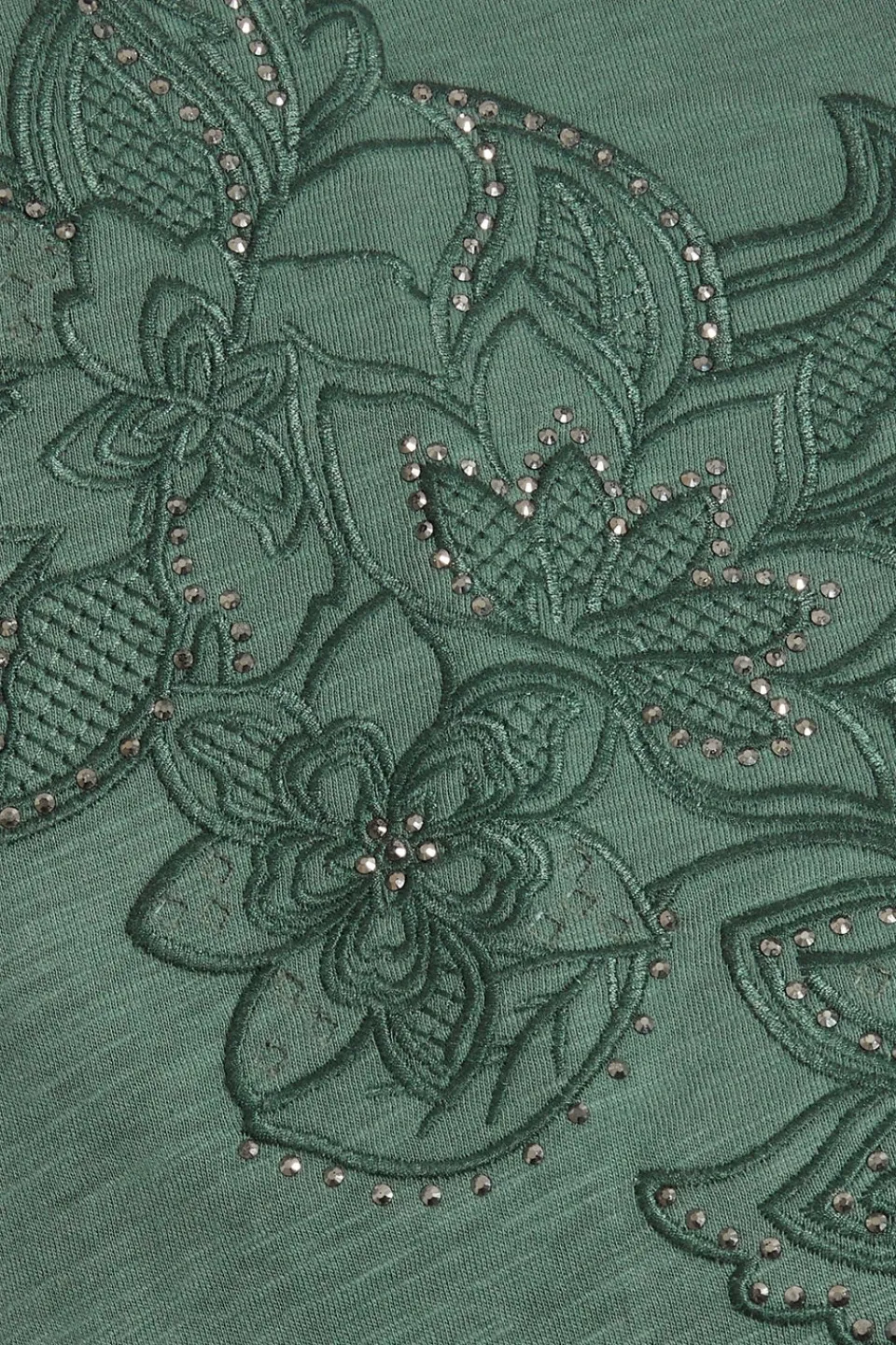 T-Shirts>YOURS Curve Khaki Green Floral Embroidered Stud Detail T-Shirt