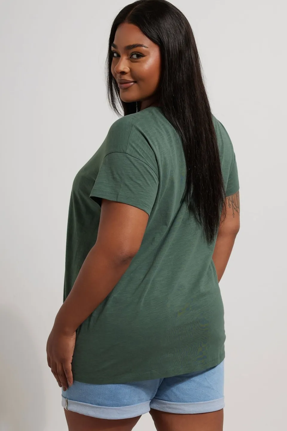 T-Shirts>YOURS Curve Khaki Green Floral Embroidered Stud Detail T-Shirt