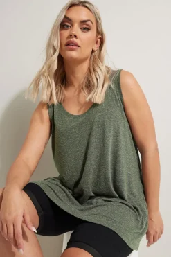 Tops>YOURS Curve Khaki Green Linen Vest Top