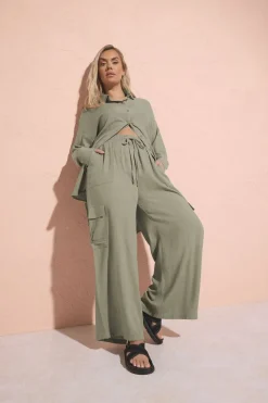 Trousers>YOURS Curve Khaki Green Linen Cargo Trousers KhakiGreen