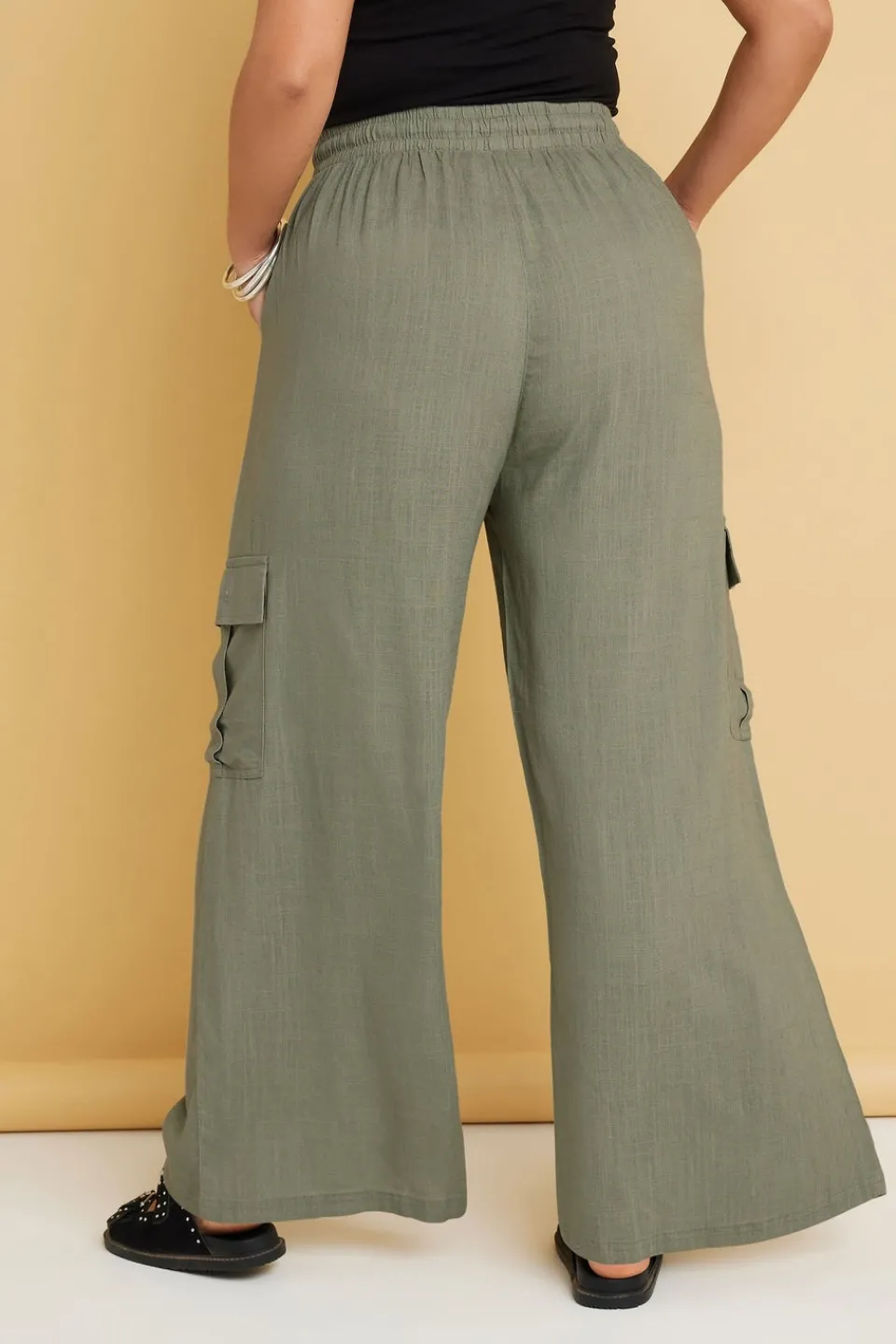 Trousers>YOURS Curve Khaki Green Linen Cargo Trousers KhakiGreen