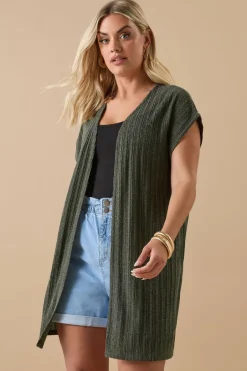Tops>YOURS Curve Khaki Green Ribbed Jersey Cardigan