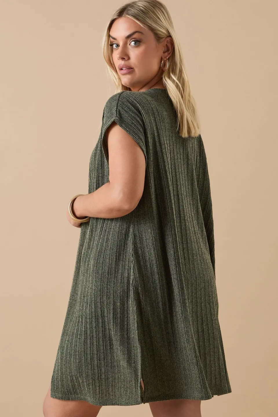 Tops>YOURS Curve Khaki Green Ribbed Jersey Cardigan