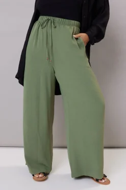 Trousers>YOURS Curve Khaki Green Twill Wide Leg Trousers