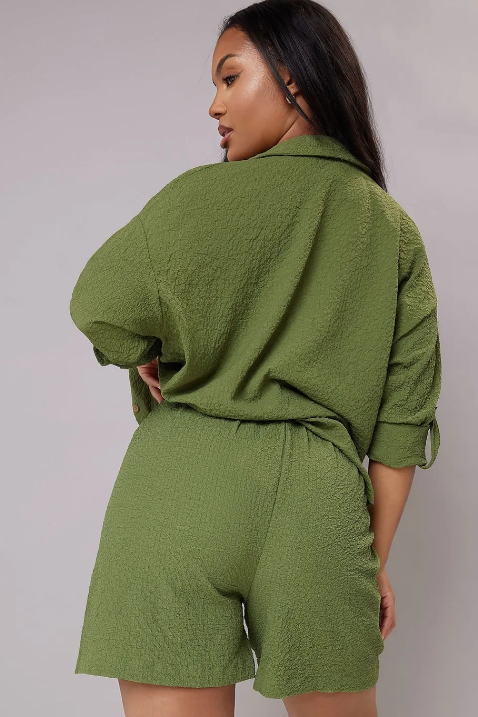 Shorts>YOURS Curve Khaki Green Textured Pull On Shorts KhakiGreen