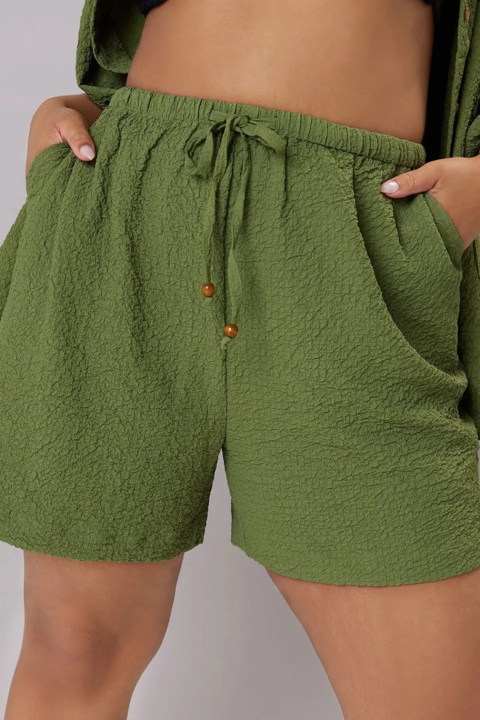 Shorts>YOURS Curve Khaki Green Textured Pull On Shorts KhakiGreen