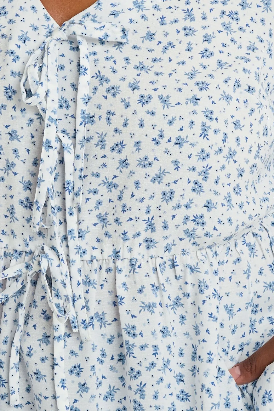 Tops>YOURS Curve Light Blue Ditsy Floral Tie Front Peplum Top