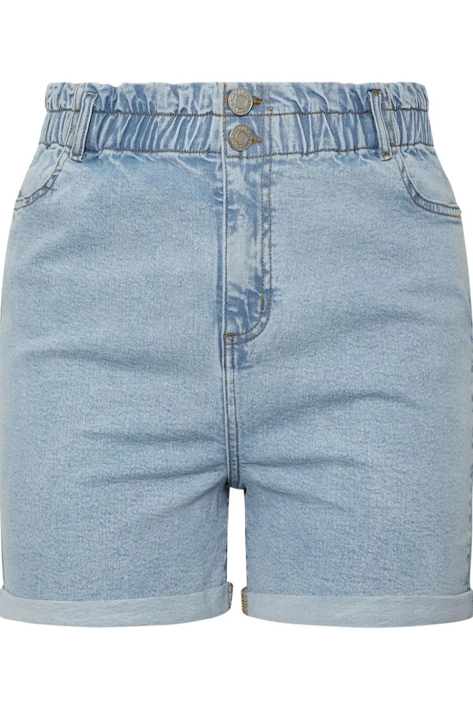 Shorts>YOURS Curve Light Blue Elasticated Waist Turn Up Denim Shorts