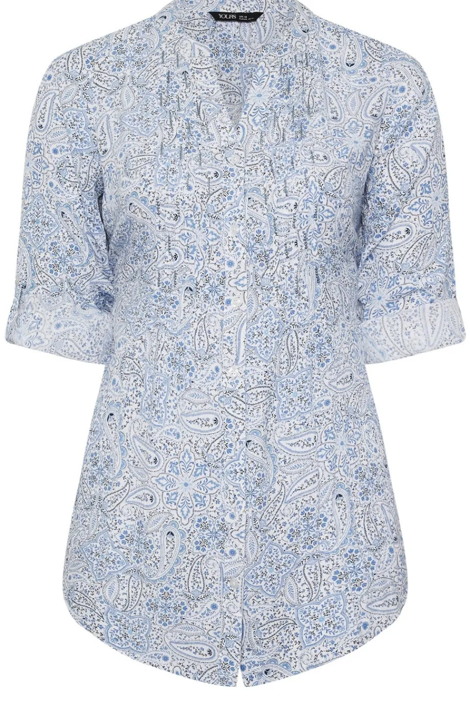 Tops>YOURS Curve Light Blue Paisley Print Pintuck Blouse