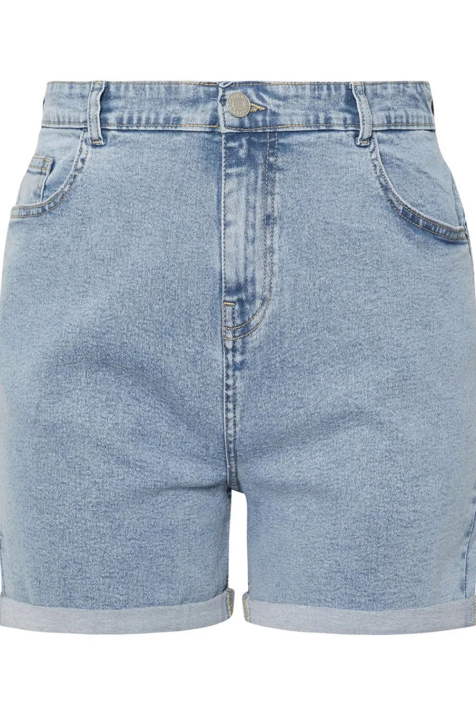 Shorts>YOURS Curve Light Blue Turn Up Stretch Denim Mom Shorts