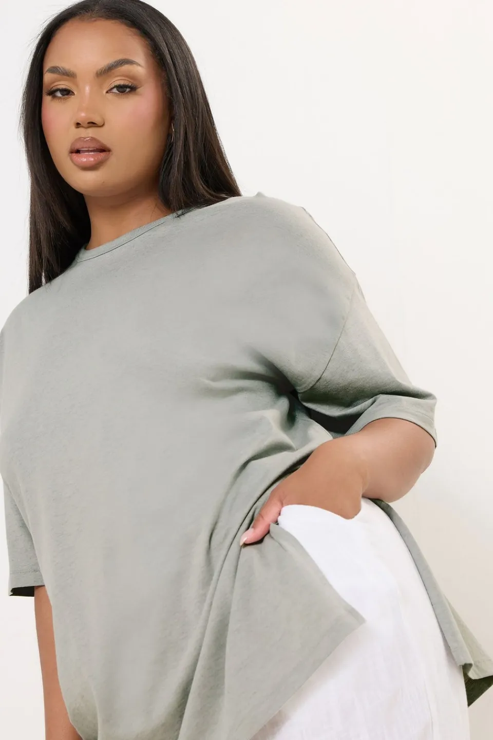T-Shirts>YOURS Curve Light Grey Oversized Side Split T-Shirt
