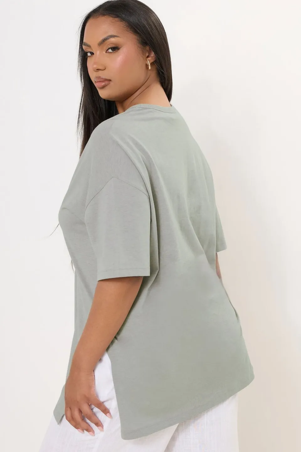 T-Shirts>YOURS Curve Light Grey Oversized Side Split T-Shirt