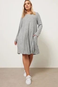 Dresses>YOURS Curve Light Grey Soft Touch Pocket Swing Dress