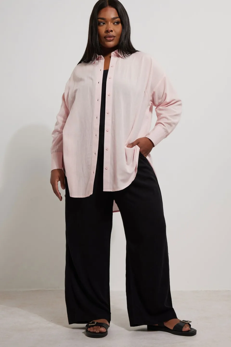 Tops>YOURS Curve Light Pink Linen Shirt