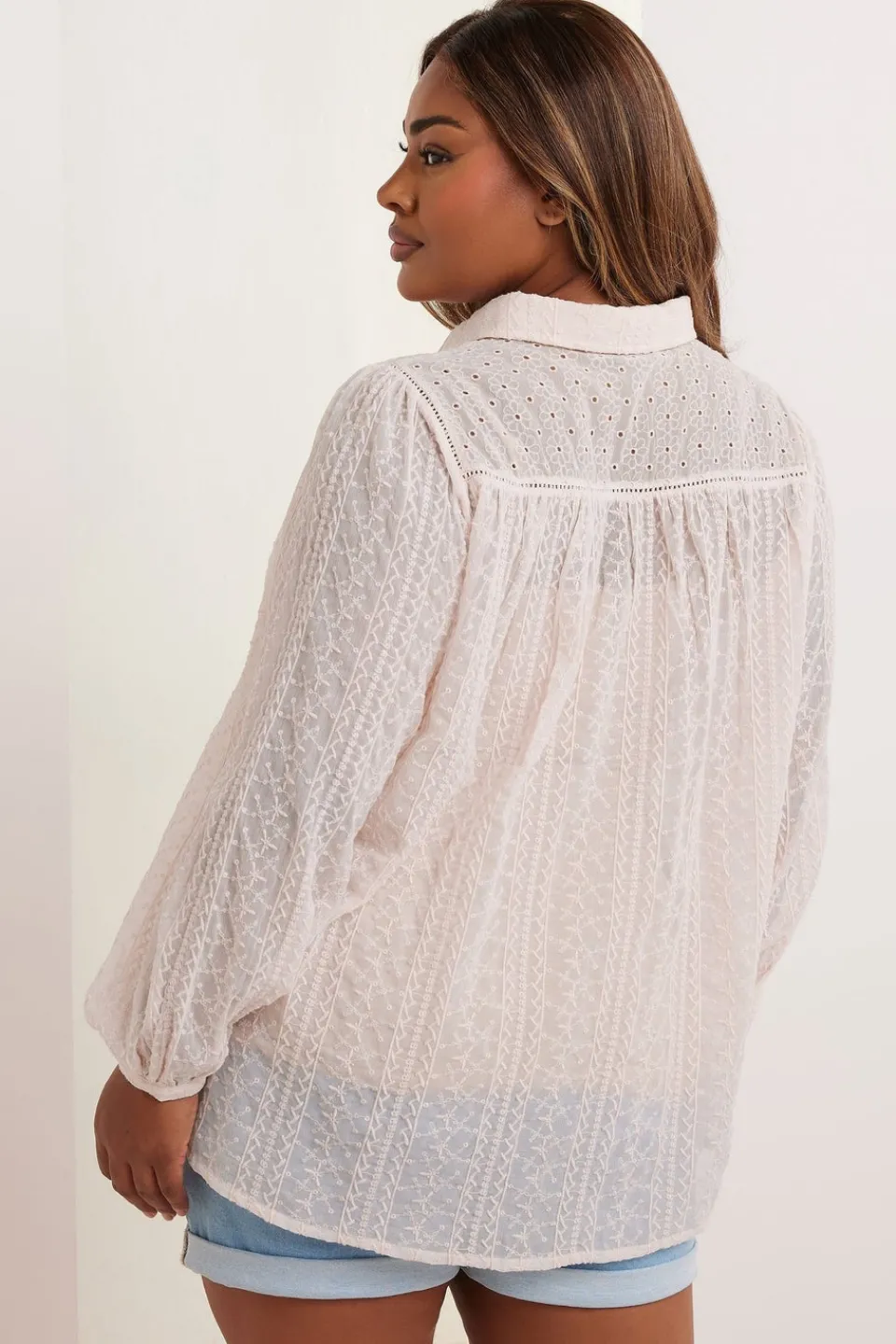 Tops>YOURS Curve Light Pink Sheer Embroidered Blouse