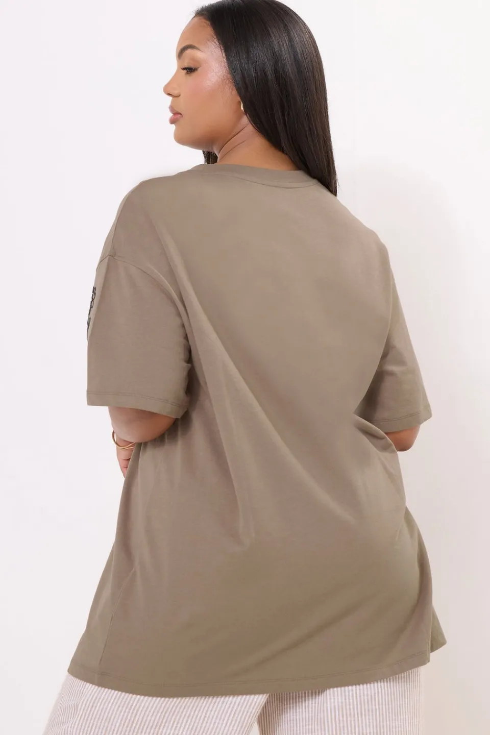 T-Shirts>YOURS Curve Mocha Brown Floral Embroidered Oversized T-Shirt