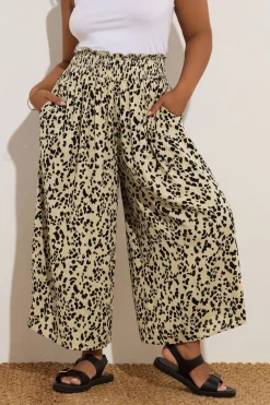 Trousers>YOURS Curve Natural Brown Leopard Print Shirred Midaxi Culottes