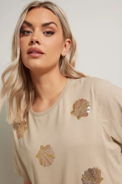 T-Shirts>YOURS Curve Natural Brown Sequin Embellished Shell T-Shirt