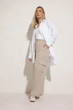 Trousers>YOURS Curve Brown Linen Cargo Trousers Natural