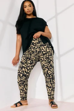 Trousers>YOURS Curve Natural Brown Abstract Print Harem Trousers