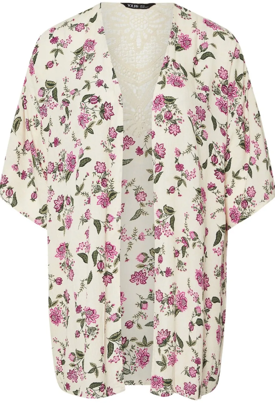 Coats & Jackets>YOURS Curve Natural Brown Floral Crochet Detail Kimono