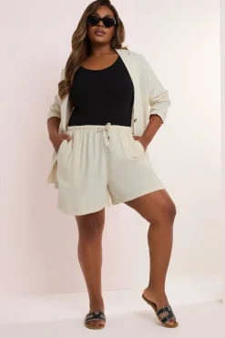 Shorts>YOURS Curve Brown Tie Front Linen Shorts Natural
