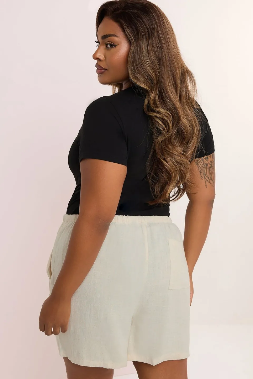 Shorts>YOURS Curve Brown Tie Front Linen Shorts Natural