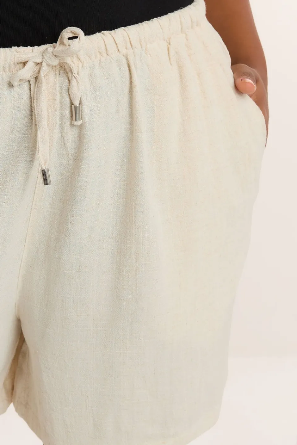 Shorts>YOURS Curve Brown Tie Front Linen Shorts Natural