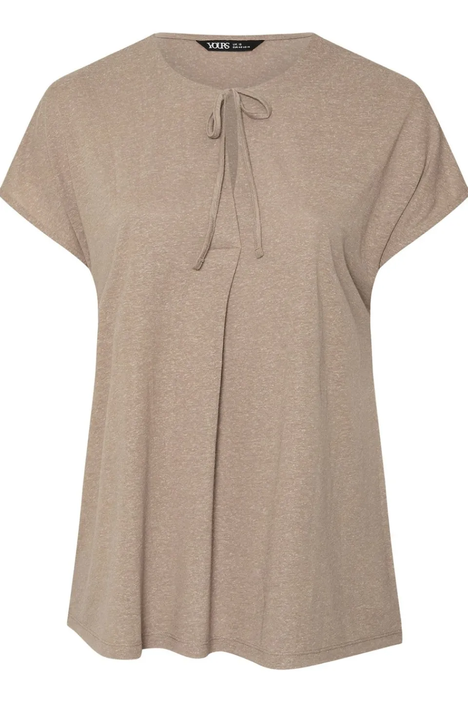Tops>YOURS Curve Natural Brown Linen Marl Tie Front Top
